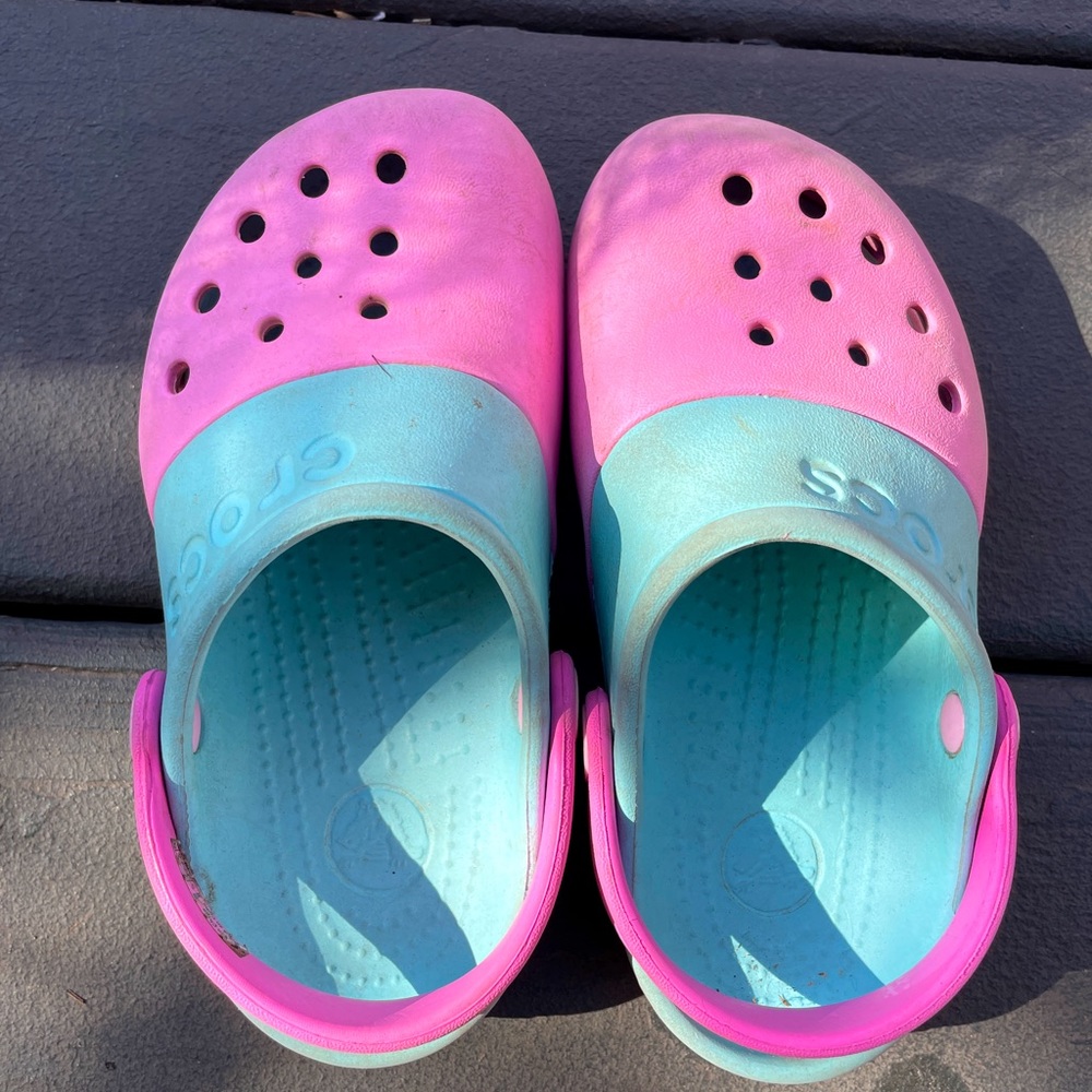 Pink and Blue Crocs